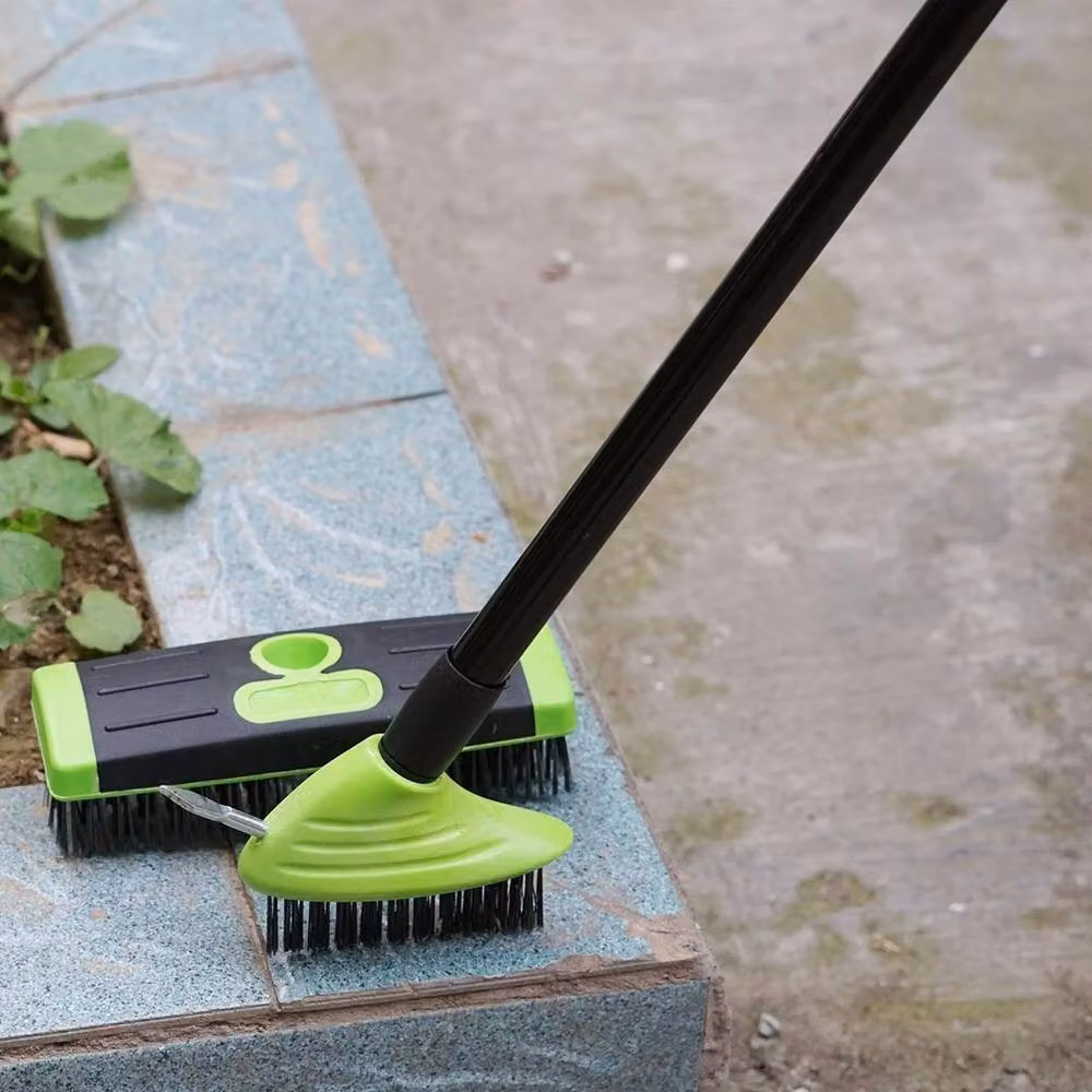 VOGREX 3 in 1 Extendable Manual Patio Weed Brush, Moss and Leaf Remover Tool in Multicolour and Green – 3