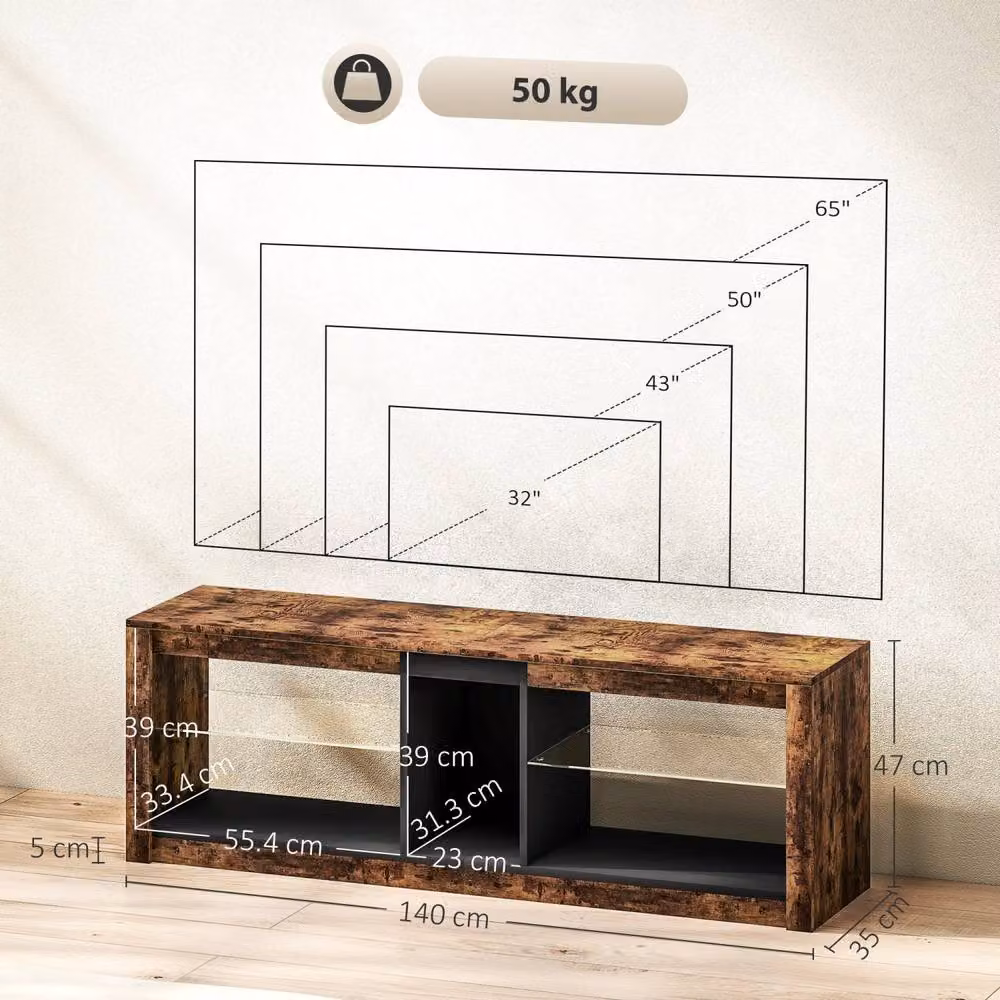Wyld Haus Kemido Industrial TV Cabinet in Rustic Brown with LED Lighting and Remote Control, Width: 140 cm – 3