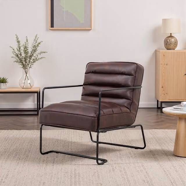 Komore Modern Brown Faux Leather Tub Lounge Chair with Armrests