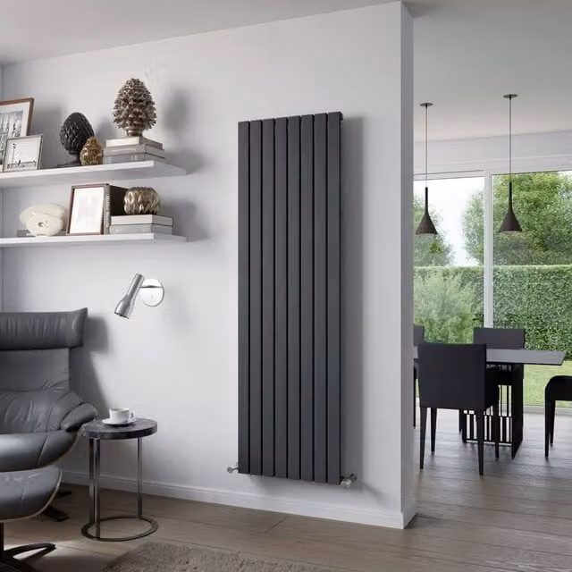 Bathroom Kingdom Delta Line Anthracite Single Flat Panel Vertical Radiator, Grey, H 180 cm x W 41.5 cm