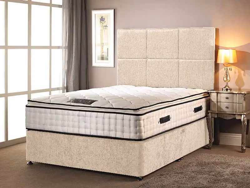 Somnior Layla Hybrid Orthopaedic Pillow Top Divan Bed Set with Headboard, Beige, W: 200 cm, D: 200 cm – 2