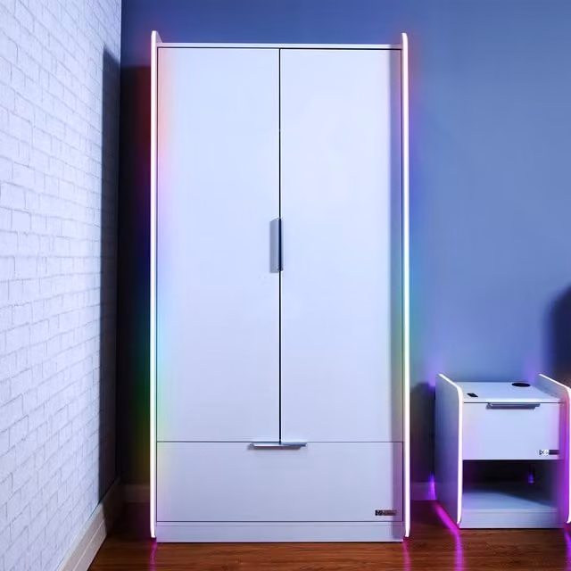 X Rocker Electra 2 Door Wardrobe with Drawer and NEO Motion SYNC in White