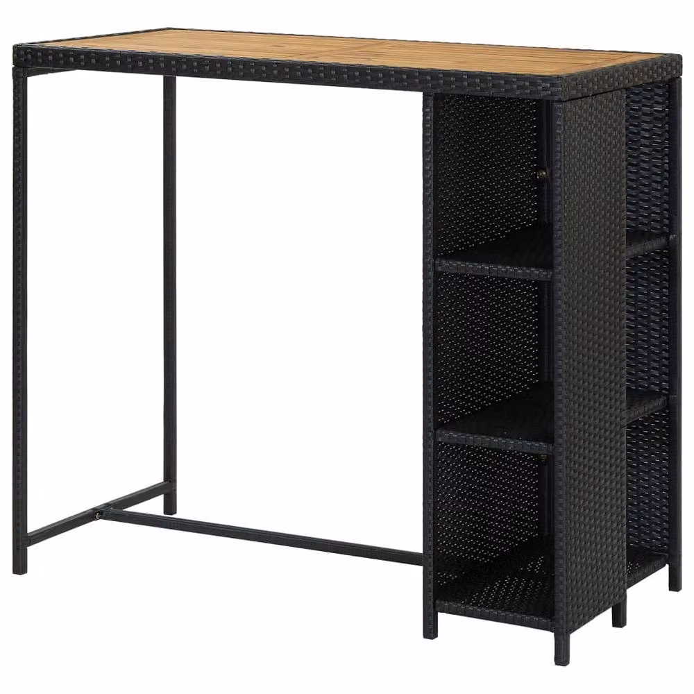 Berkfield Black Poly Rattan Home Bar Table with Storage Rack, W/D/H: 120 x 60 x 110 cm – 3