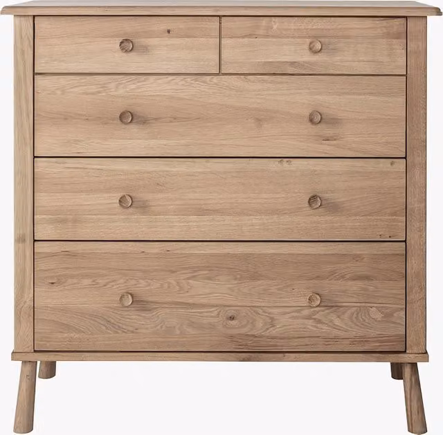 Perch & Parrow Rebecca Oak Chest of Five Drawers in Natural Sand