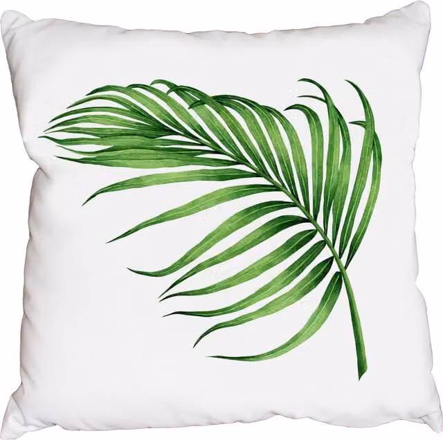 Benjamin Tate Design LTD Single Palm Leaf Square Cushion, Green and White, W/D/H: 60 x 60 x 60 cm