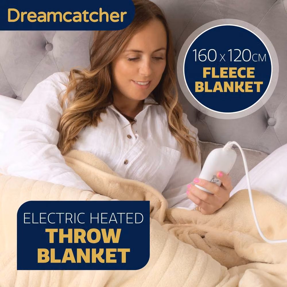 Dreamcatcher Cream Fleece Electric Heated Double Throw Blanket with Timer and Overheating Protection – 2
