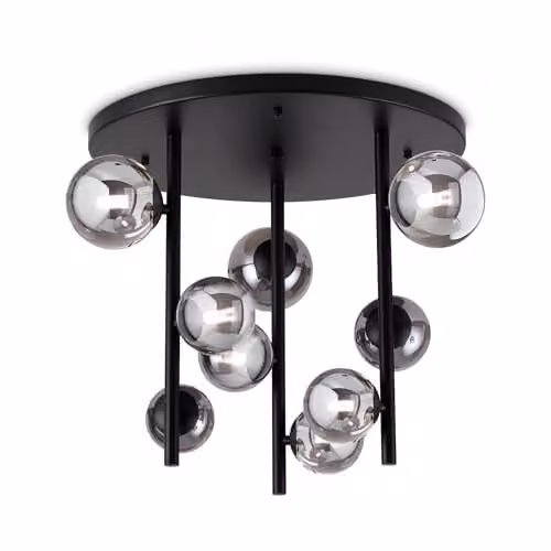 Ideal Lux Perlage 9 Light Globe Ceiling Light in Black with Amber Glass Shades – 1