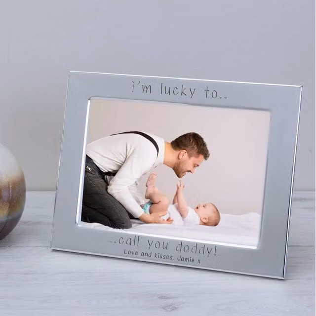 Uniqueful Men's Personalised Lucky to Call You Daddy Silver Plated Rectangular Metal Photo Frame, W/H: 15 x 10 cm