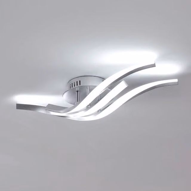 Pheashine Silver 3 Wave LED Ceiling Light, 24W Cool White, W: 52 cm, D: 15 cm, H: 10 cm – 1