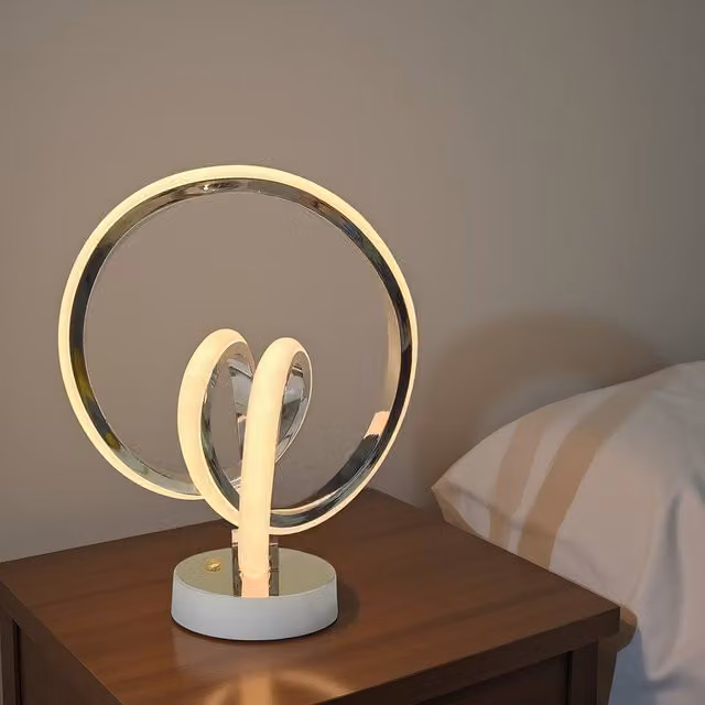 NIVOR RGB LED Heart Novelty Table Lamp in Transparent and Chrome with Remote Control and Dimmable Settings