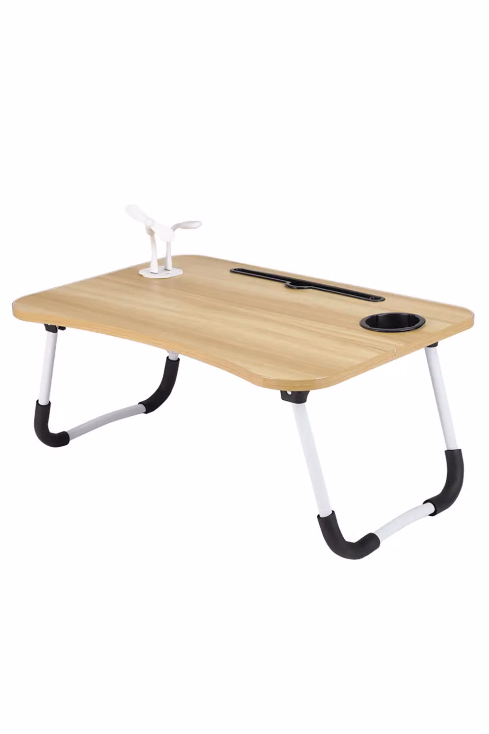 Living and Home Folding Laptop Bed Table in Natural with LED Light, Fan, 4 USB Ports, Tablet Slot and Cup Holder – 2
