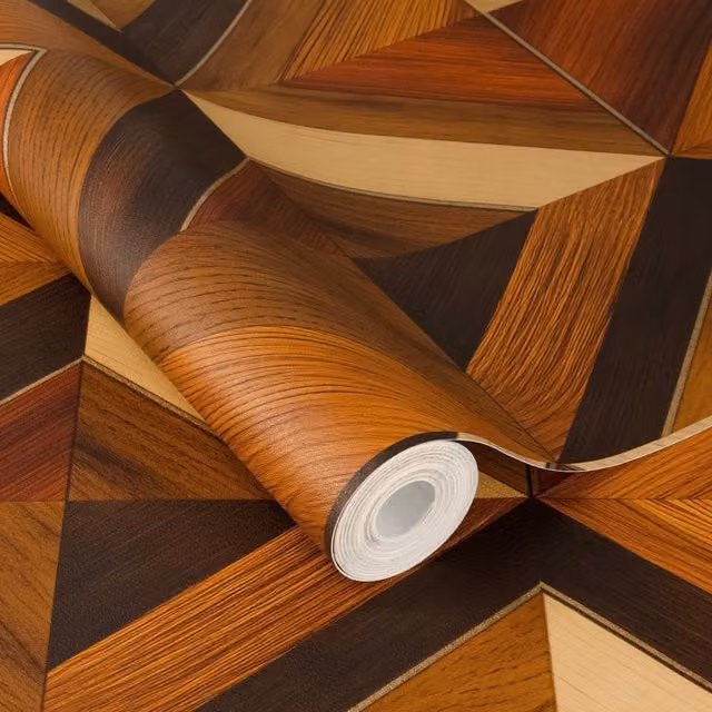 Rasch Self-Adhesive Abstract Geometric Wallpaper in Orange and Brown Matt Finish