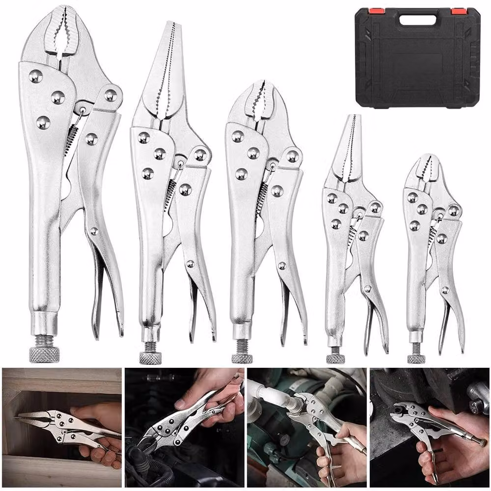 FLAVORA 5-Piece Heavy Duty Locking Plier Mole Grip Tool Set in Silver – 5