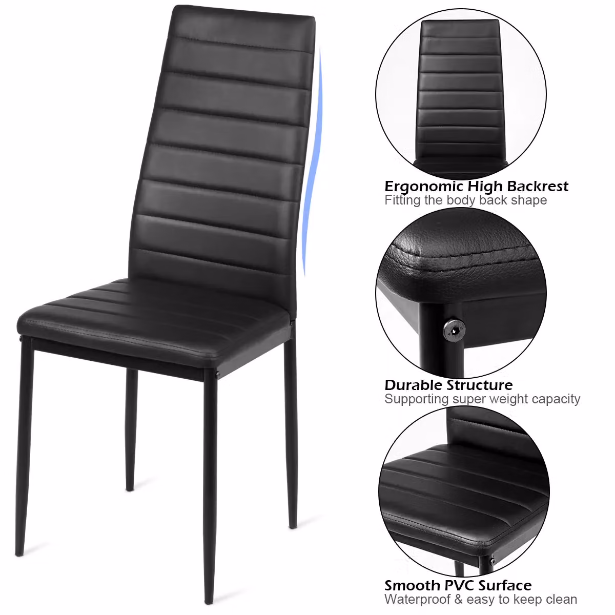 Costway Set of 6 Modern Dining Chairs with High Back and Padded Seats in Black PVC Leather – 4