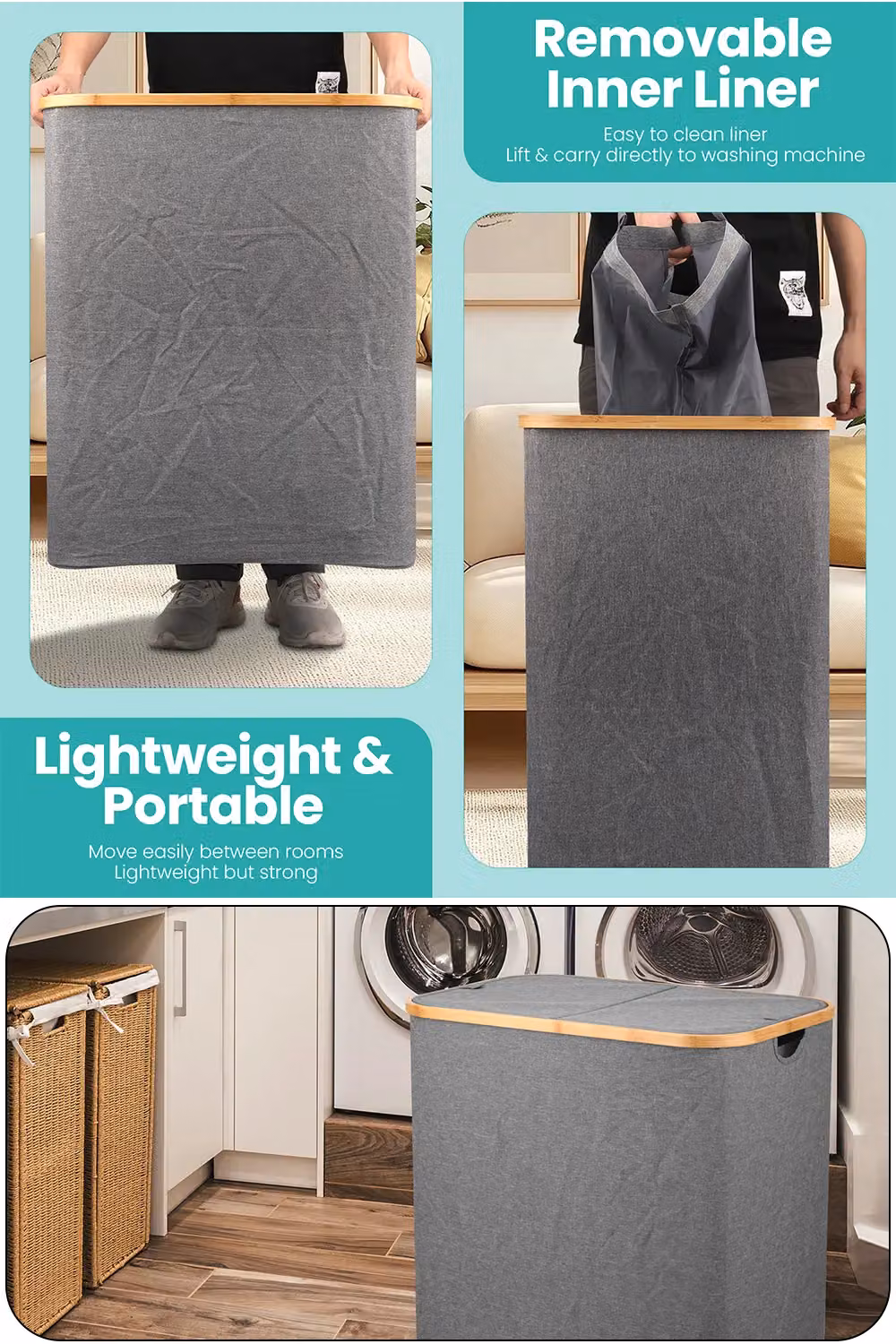 Neel Blue 140L Foldable Laundry Hamper with Lid in Grey and Blue – 3