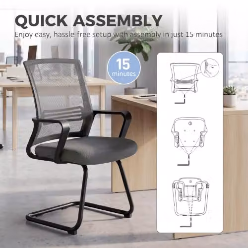 HOMCOM Grey Fabric Office Chair with Armrests and Cantilever Base – 6