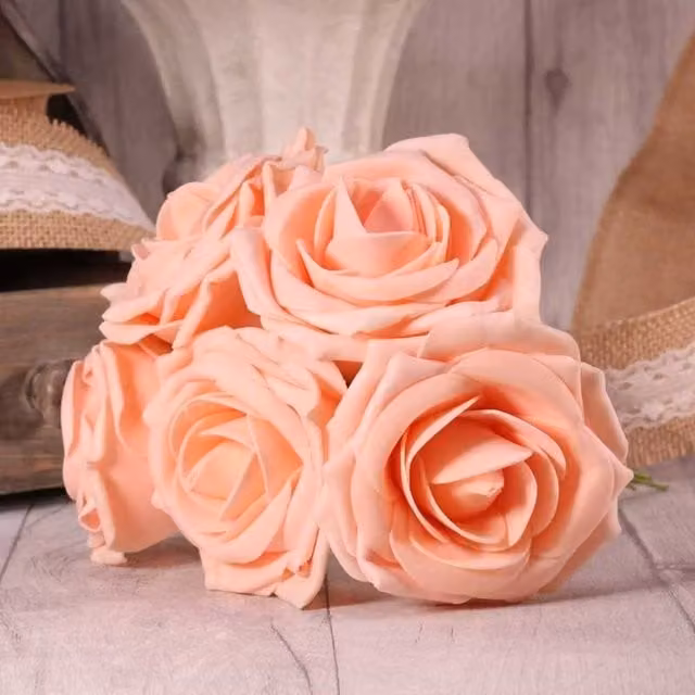 Kingsbury Gifts Bunch of 5 Soft Peach Foam Open Tea Roses in Orange and Pink
