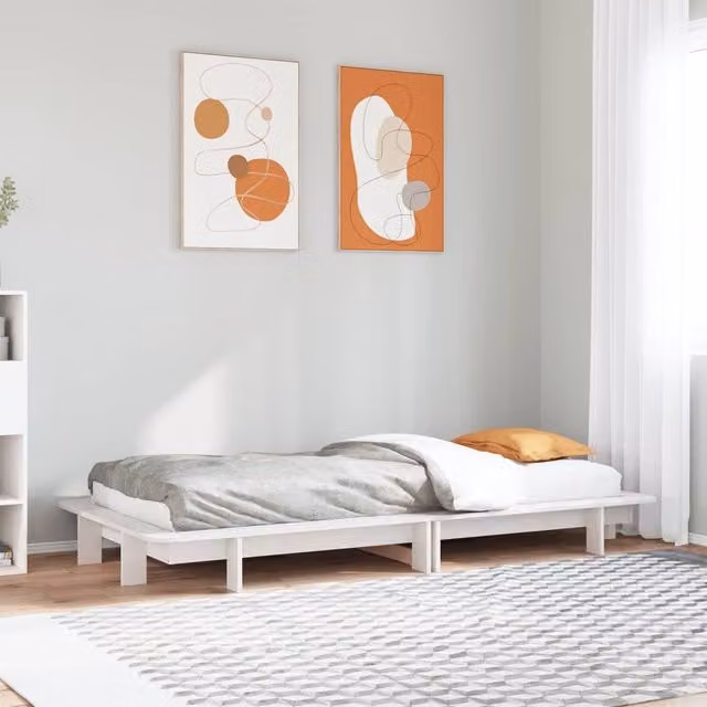 Berkfield Home White Solid Wood Pine Bed Frame W/D/H: 100 x 200 cm