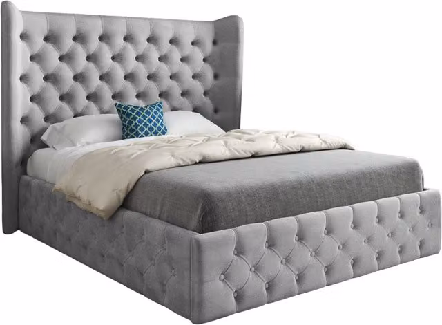 KDMD Dreamer Wide Winged Upholstered Soft Velvet Designer Bed Frame in Grey, Super King Size (200 x 200 cm)