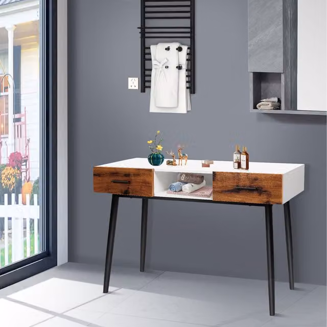 Costway Industrial Console Table with Storage Drawers in Black