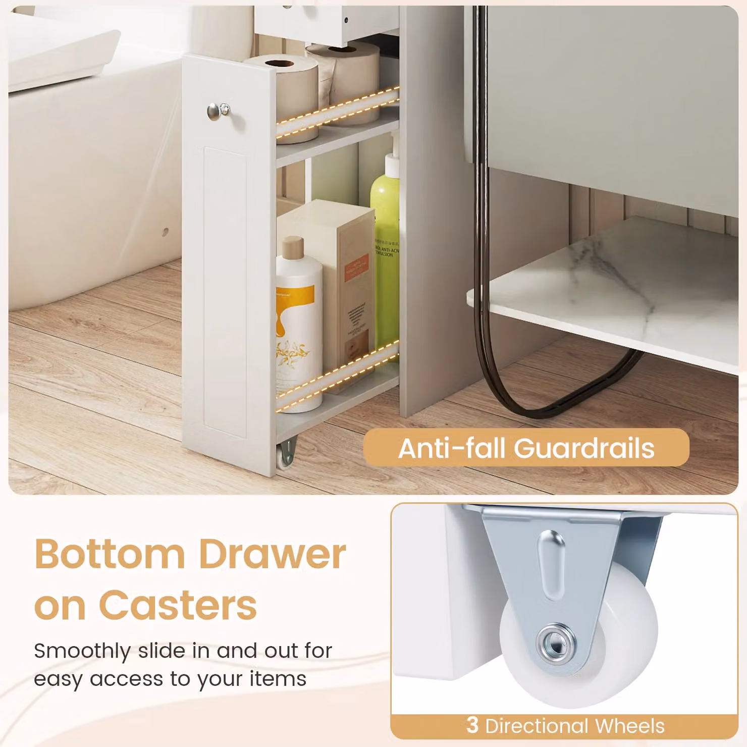 Gymax 4-Tier Narrow Bathroom Toilet Side Storage Cabinet with Slide Out Drawers in White – 4