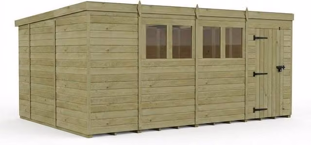 Buttercup Farm Pent Garden Shed with Single Door and Windows, Brown Timber