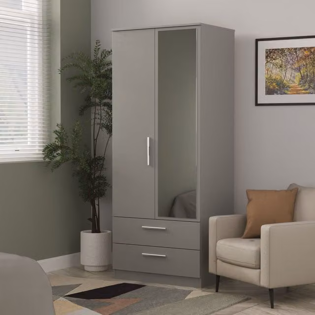 Ready Assembled 2 U Trent Large 2 Door 2 Drawer Mirrored Wardrobe in Dark Grey – 1