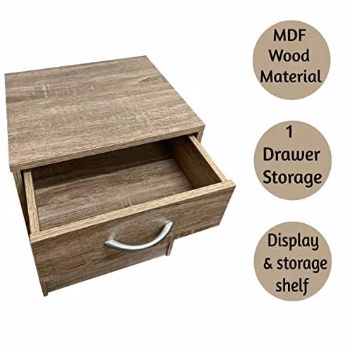 SPOT ON DEALZ Oak Bedside Cabinet and Nightstand with Storage Shelf in Brown, W/D/H: 38 x 30 x 37 cm – 4