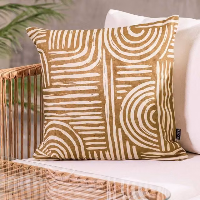 icon Kyoto Fabric Square Cushion in Gold, W/D/H: 43 x 43 x 43 cm