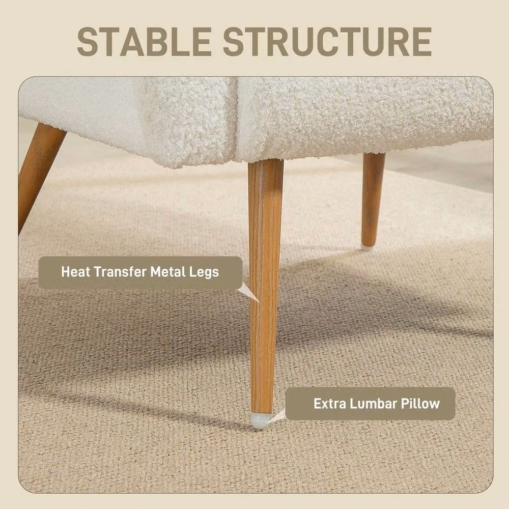 NESTLUNE Bouclé Teddy Fleece Upholstered Accent Chair with Armrests and Metal Legs in White – 2