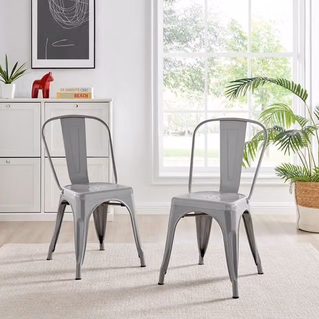 FurnitureboxUK Colton Stackable Industrial Metal Kitchen and Dining Chair in Grey