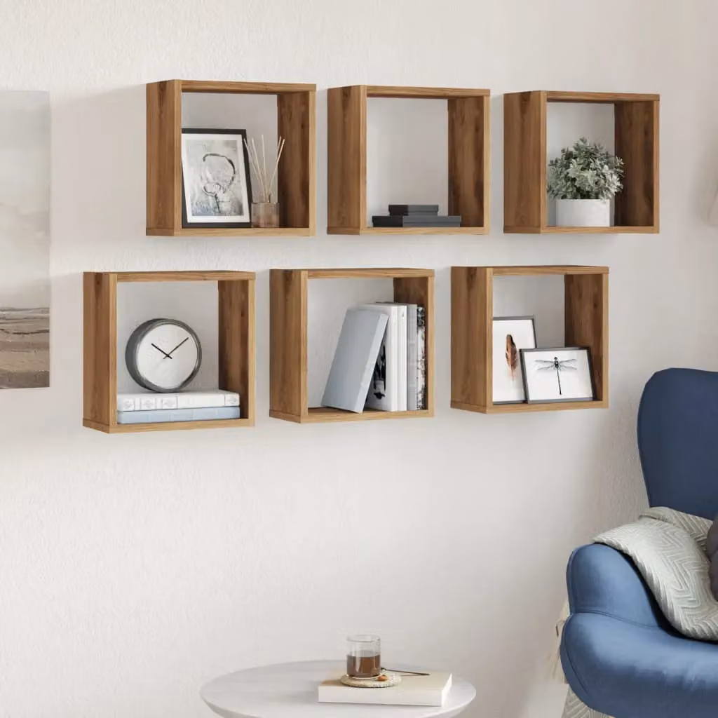 Berkfield Home Wall Mounted Cube Shelves, 6 Piece Artisan Oak Set in Brown, W/D/H: 30 x 15 x 30 cm – 3