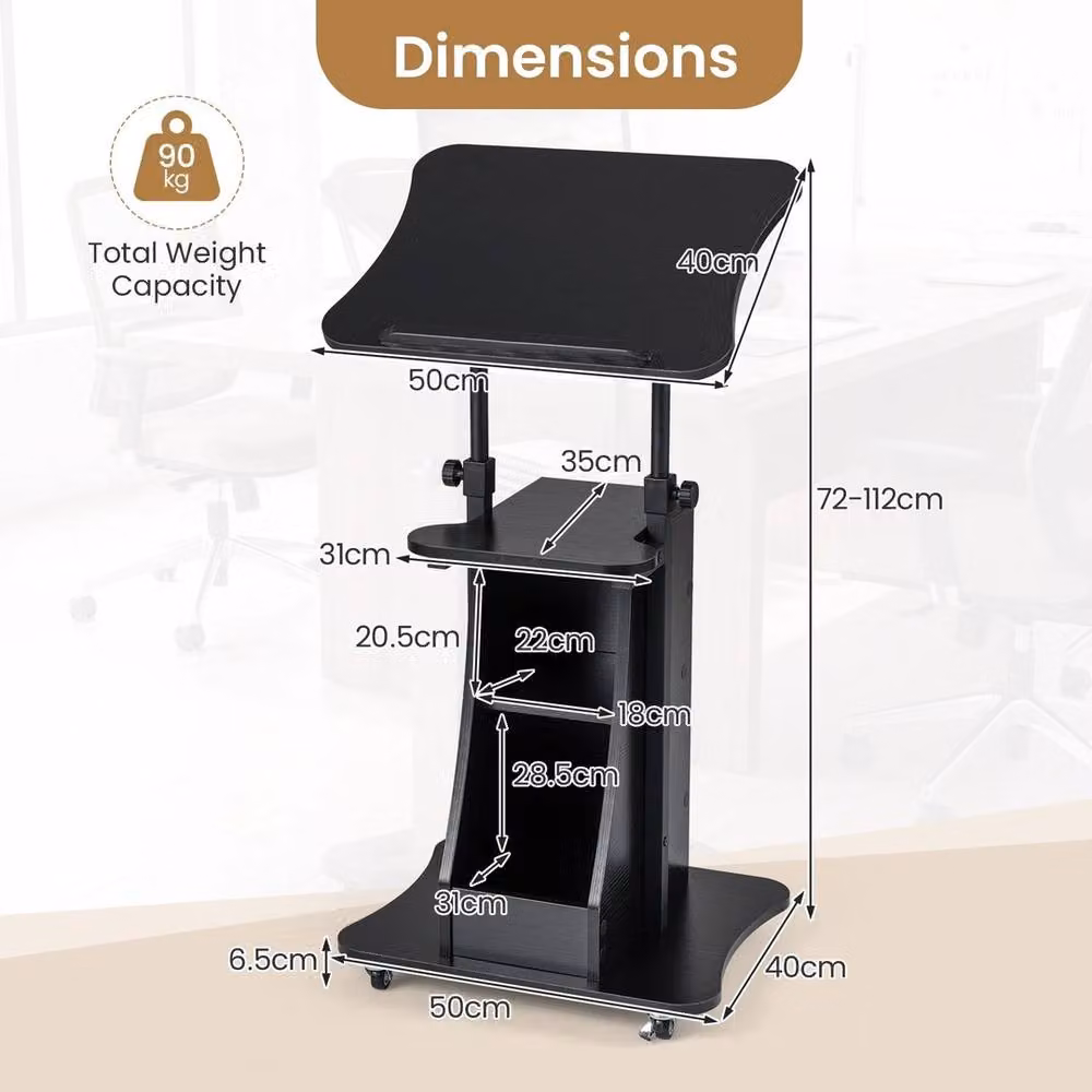 Havendro Height Adjustable Rolling Podium Stand with Tilting Top in Black – 2