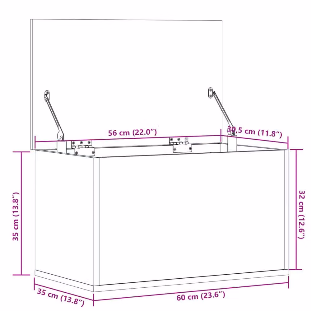 Berkfield Home Grey Sonoma Storage Box in MDF, W/D/H: 60 x 35 x 35 cm – 3