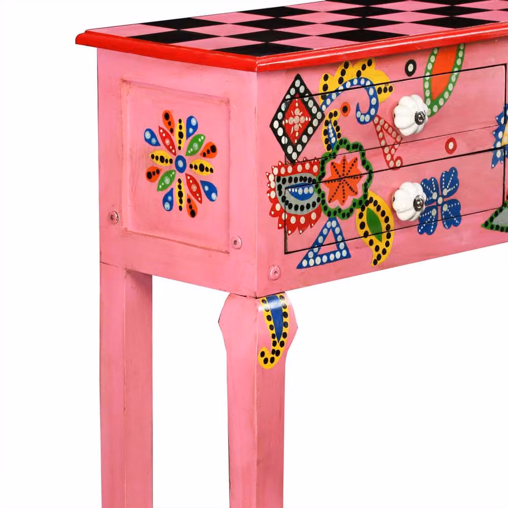 Berkfield Home Pink Hand Painted Solid Mango Wood Rectangular Console Table – 2