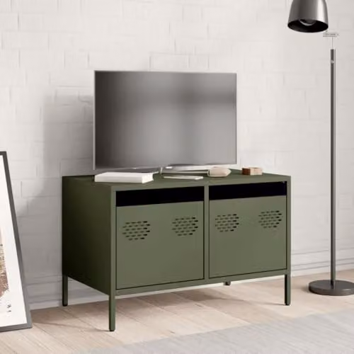 vidaXL Industrial Metal TV Cabinet in Matt Green, W: 68 cm, D: 39 cm, H: 43.5 cm – 2