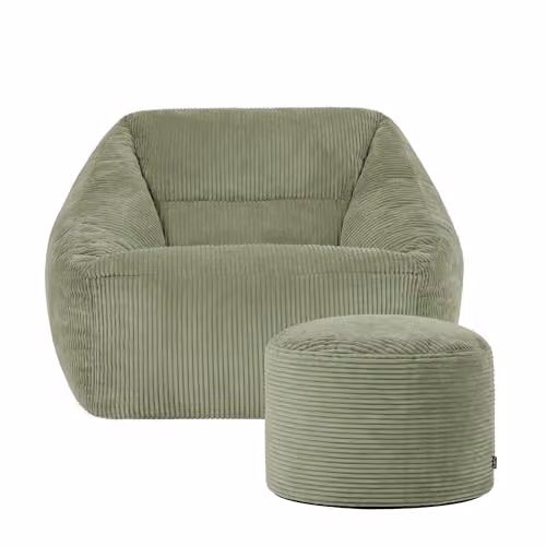 icon Natalia Cord Bean Bag Chair and Footstool with Filling, Green