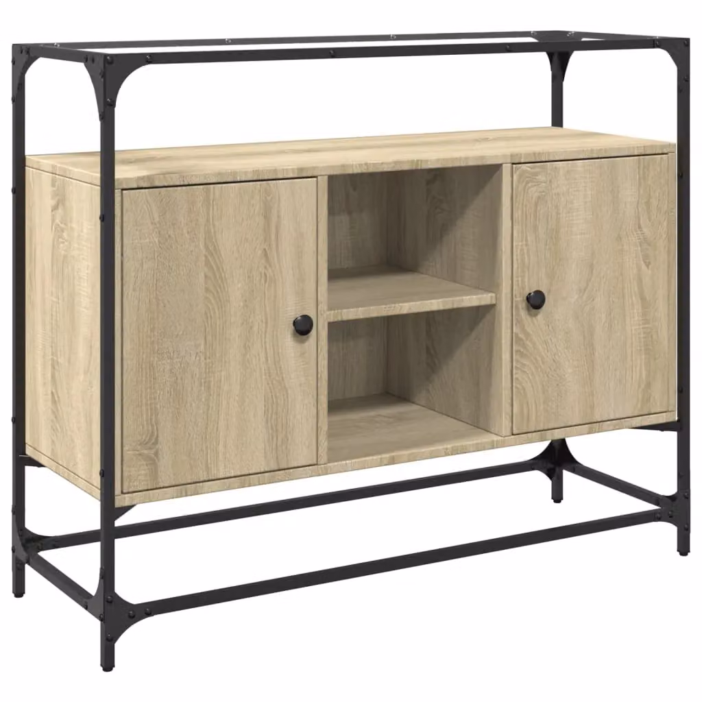 Berkfield Home Sonoma Oak Sideboard with Glass Top in Brown, W/D/H: 98 x 35 x 81 cm – 2