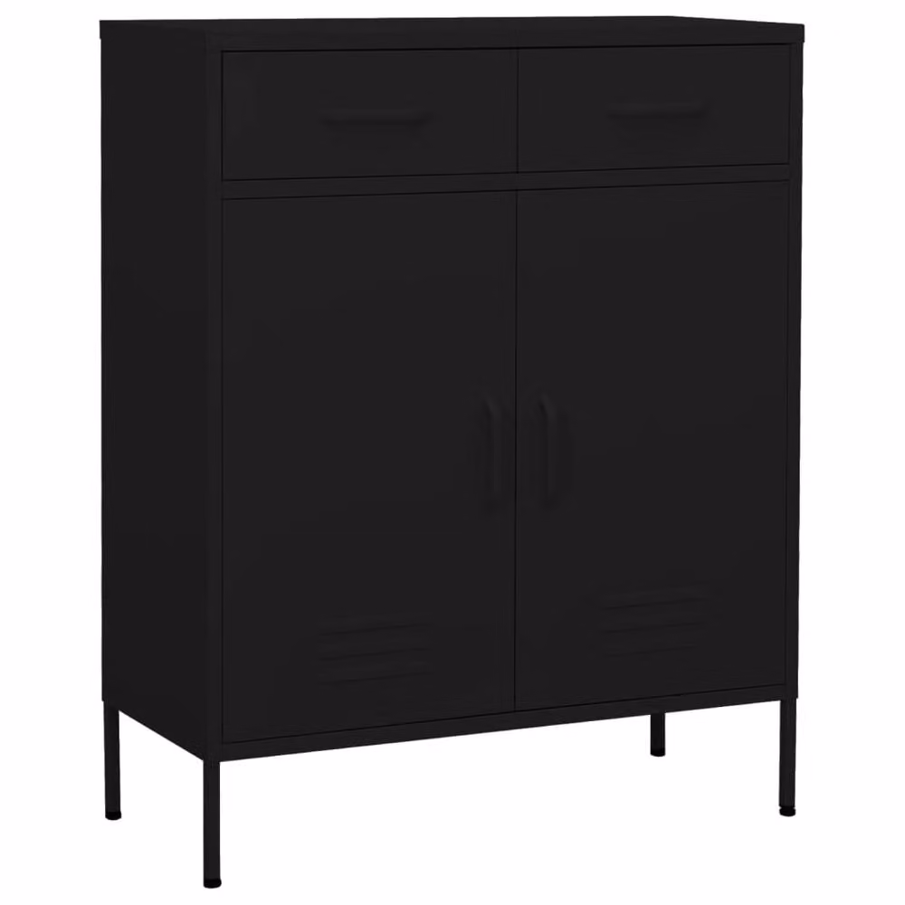 Berkfield Home Black Metal Storage Cabinet with Hinged Doors and Internal Shelves W/D/H: 80 x 35 x 101.5 cm – 2