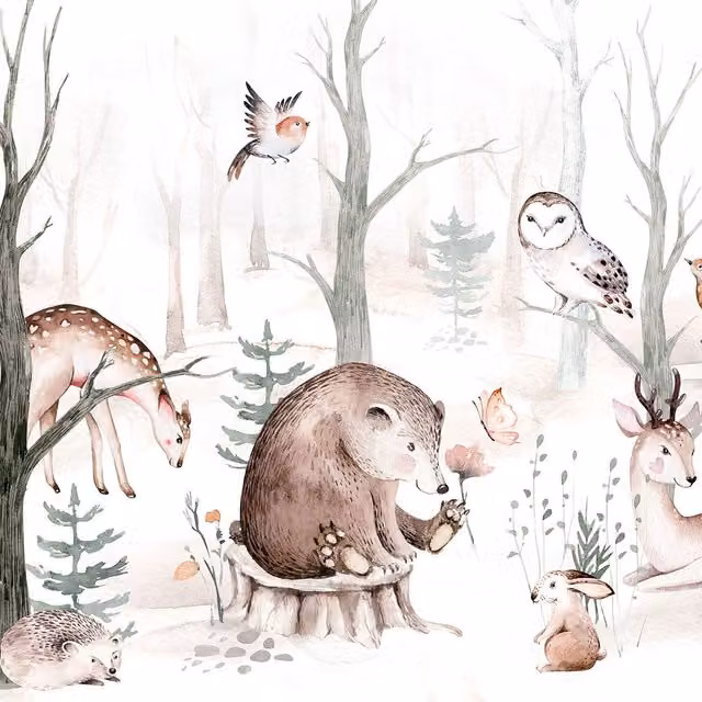 Animal Friends Multicolour Wall Mural in White