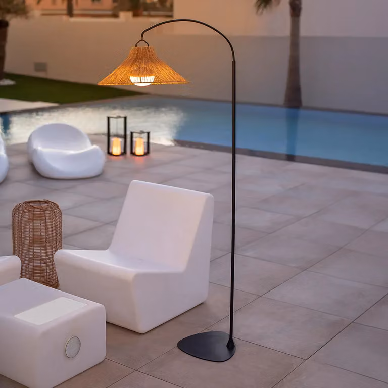 Niza 165 Cordless Arc Floor Lamp in Black with Remote Control and Dimmable Warm White Light, H 165 cm, W 40 cm, D 40 cm