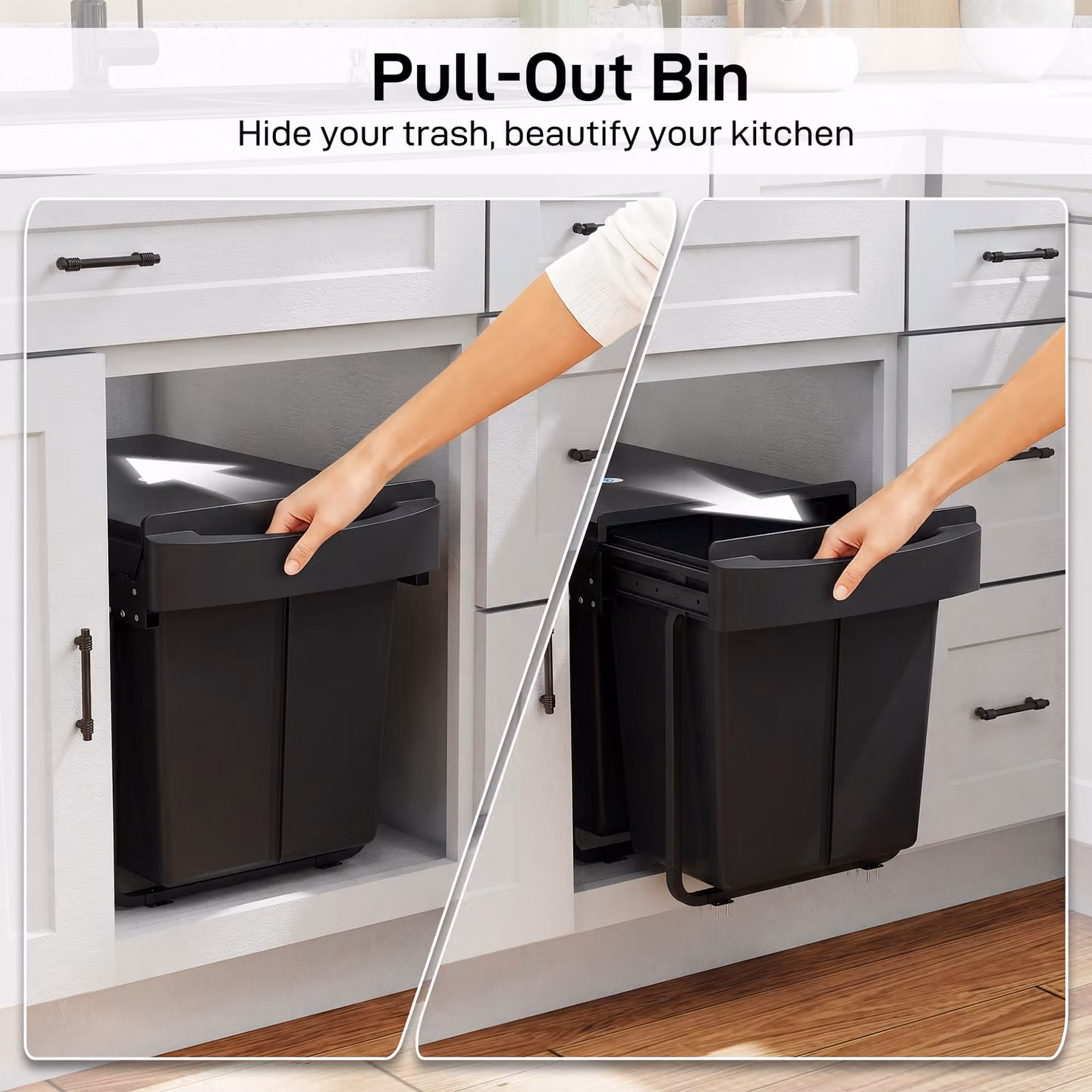 HOMCOM Pull Out Kitchen Under Sink Bin with 2 Removable Compartments, Black – 4