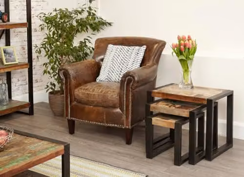 baumhaus Urban Chic Funky Nest of Tables in Brown Multicolour Reclaimed Wood – 3