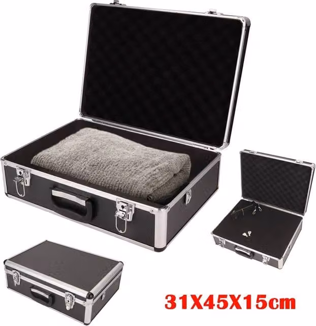 EONLION Large Flight Hard Case Tool Box with Inserts in Black Aluminium – 1