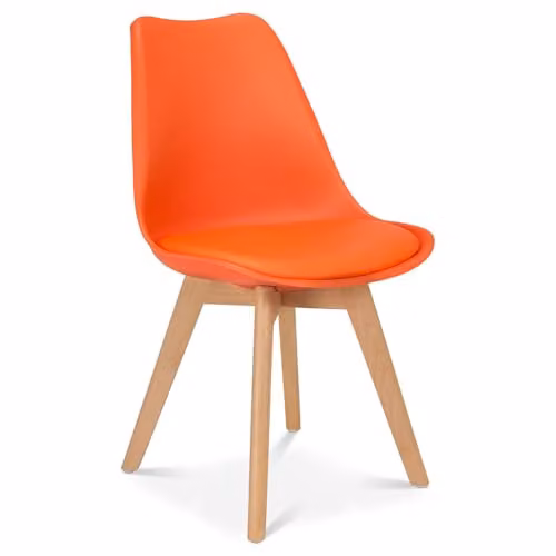 Bravich Rocco Modern Dining Chair with Orange Synthetic Leather Cushion and Beech Wood Legs
