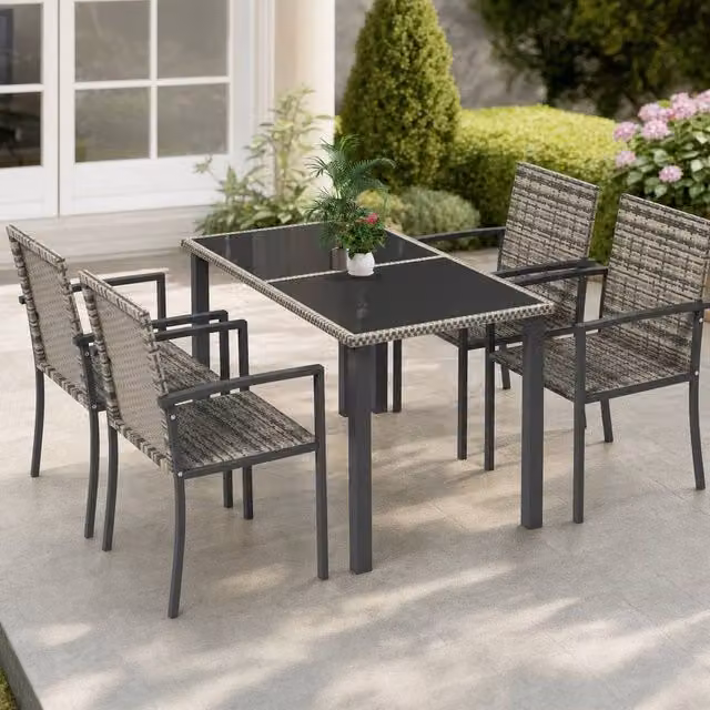 ERGOVEXA 5 Piece Outdoor Dining Set in Grey Mixed-Grey Rattan and Steel