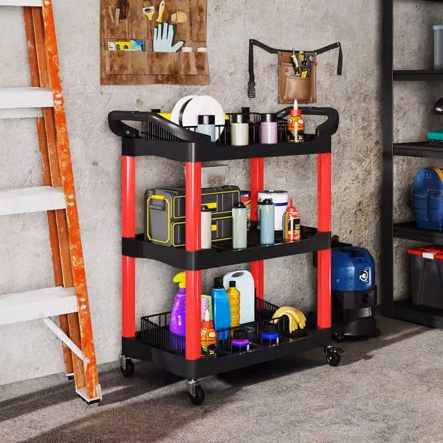 HOMCOM 3-Tier Rolling Tool Cart in Black, W/D/H: 40 x 40 x 83 cm – 1