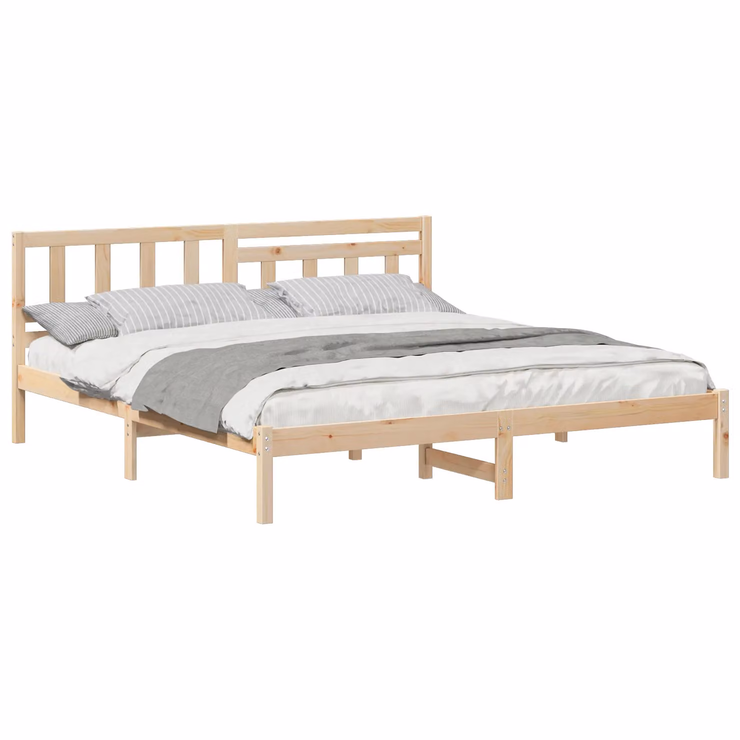 Berkfield Home Solid Pine Wood Bed with Headboard, Brown, W/D/H: 200 x 200 x 80.5 cm – 2