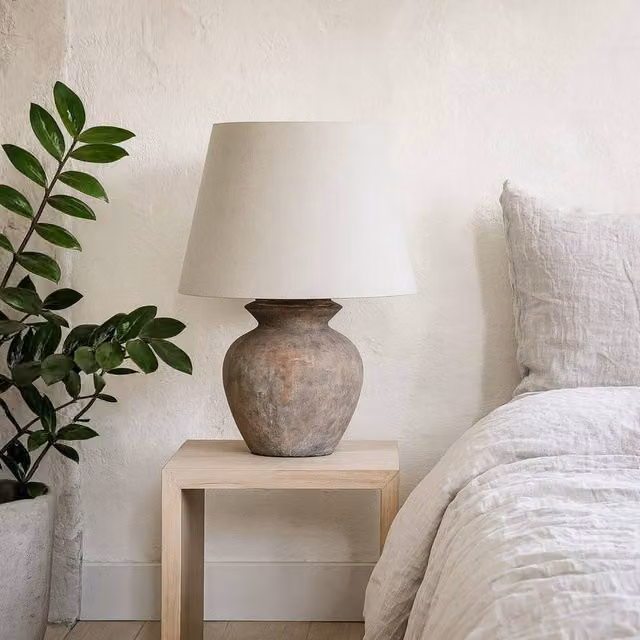 Wyld Haus Padua Brown Ceramic Table Lamp with Fabric Shade