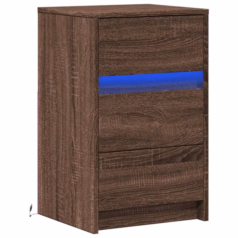 Berkfield Home Modern Bedside Cabinet in Brown Oak with Integrated LED Lighting – 2